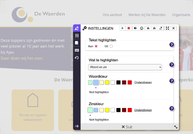 Voor De Waerden integreerden we een interactieve module van ReadSpeaker voor betere leesbaarheid.