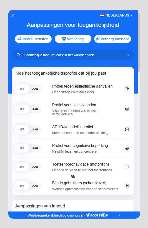 Daarnaast implementeerden we toegankelijkheidsaanpassingen met accesiBe om te voldoen aan WCAG-richtlijnen.