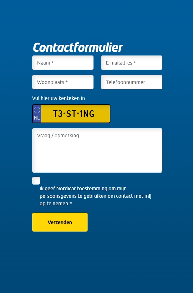 Voorbeeld van een formulier met kenteken invulmogelijkheid