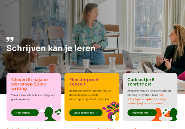 Screendump homepage de Nieuwe Academie voor Schrijven